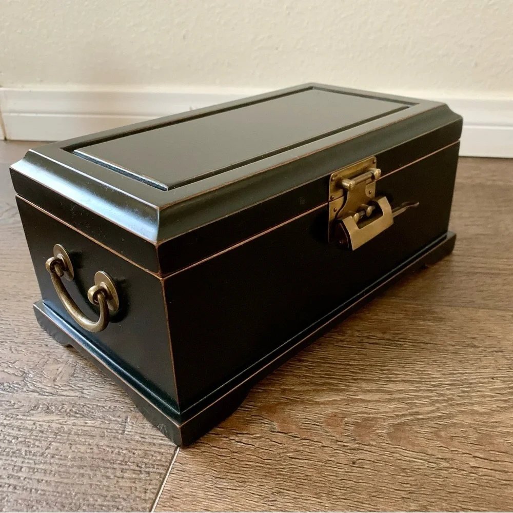 Vintage Wooden Asian Jewelry Box With A Key